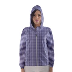 Usa Flag Blue And White Gingham Checked Hooded Windbreaker (women) by PodArtist