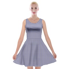 Usa Flag Blue And White Gingham Checked Velvet Skater Dress by PodArtist