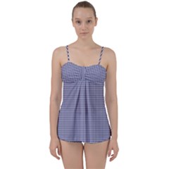 Usa Flag Blue And White Gingham Checked Babydoll Tankini Set by PodArtist