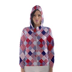 Usa Americana Diagonal Red White & Blue Quilt Hooded Windbreaker (women) by PodArtist