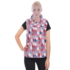 Usa Americana Diagonal Red White & Blue Quilt Women s Button Up Vest by PodArtist
