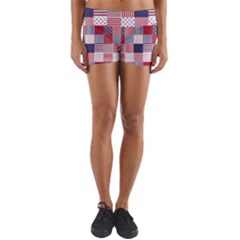 Usa Americana Patchwork Red White & Blue Quilt Yoga Shorts by PodArtist