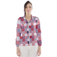 Usa Americana Patchwork Red White & Blue Quilt Windbreaker (women) by PodArtist