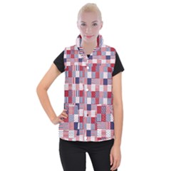 Usa Americana Patchwork Red White & Blue Quilt Women s Button Up Vest by PodArtist