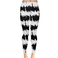 Black & White Stripes Nyc New York Manhattan Skyline Silhouette Leggings  by PodArtist