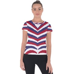 Us United States Red White And Blue American Zebra Strip Short Sleeve Sports Top  by PodArtist