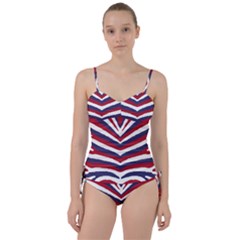 Us United States Red White And Blue American Zebra Strip Sweetheart Tankini Set by PodArtist