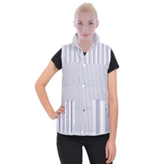 Mattress Ticking Narrow Striped Pattern In Usa Flag Blue And White Women s Button Up Vest by PodArtist