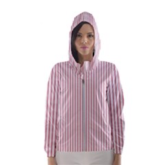 Mattress Ticking Narrow Striped Usa Flag Red And White Hooded Windbreaker (women) by PodArtist