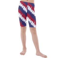 Ny Usa Candy Cane Skyline In Red White & Blue Kids  Mid Length Swim Shorts by PodArtist