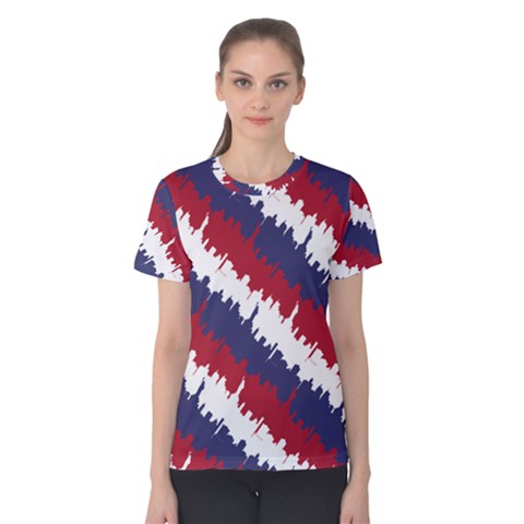 Ny Usa Candy Cane Skyline In Red White & Blue Women s Cotton Tee by PodArtist