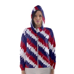 Ny Usa Candy Cane Skyline In Red White & Blue Hooded Windbreaker (women) by PodArtist