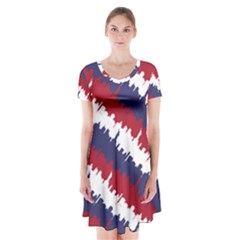 Ny Usa Candy Cane Skyline In Red White & Blue Short Sleeve V-neck Flare Dress by PodArtist