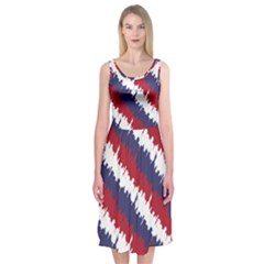 Ny Usa Candy Cane Skyline In Red White & Blue Midi Sleeveless Dress by PodArtist