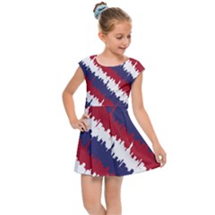 Ny Usa Candy Cane Skyline In Red White & Blue Kids Cap Sleeve Dress by PodArtist