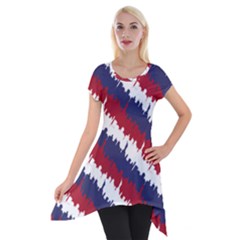 Ny Usa Candy Cane Skyline In Red White & Blue Short Sleeve Side Drop Tunic by PodArtist