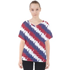 Ny Usa Candy Cane Skyline In Red White & Blue V-neck Dolman Drape Top by PodArtist