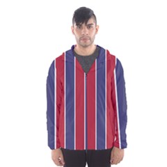 Large Red White And Blue Usa Memorial Day Holiday Vertical Cabana Stripes Hooded Windbreaker (men) by PodArtist