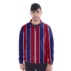 Large Red White And Blue Usa Memorial Day Holiday Vertical Cabana Stripes Windbreaker (men) by PodArtist