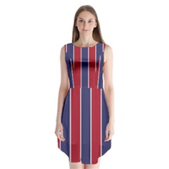 Large Red White And Blue Usa Memorial Day Holiday Vertical Cabana Stripes Sleeveless Chiffon Dress   by PodArtist