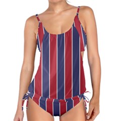 Large Red White And Blue Usa Memorial Day Holiday Vertical Cabana Stripes Tankini Set by PodArtist