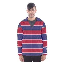 Large Red White And Blue Usa Memorial Day Holiday Horizontal Cabana Stripes Hooded Windbreaker (men) by PodArtist