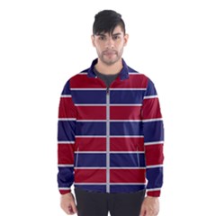 Large Red White And Blue Usa Memorial Day Holiday Horizontal Cabana Stripes Windbreaker (men) by PodArtist