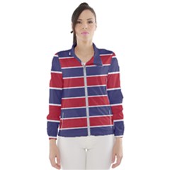 Large Red White And Blue Usa Memorial Day Holiday Horizontal Cabana Stripes Windbreaker (women) by PodArtist