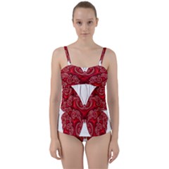 Butterfly Red Fractal Art Nature Twist Front Tankini Set by Sapixe