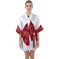 Butterfly Red Fractal Art Nature Quarter Sleeve Kimono Robe by Sapixe