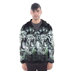 Awesome Tiger In Green And Black Hooded Windbreaker (men) by FantasyWorld7