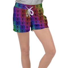 Rainbow Grid Form Abstract Women s Velour Lounge Shorts by Sapixe