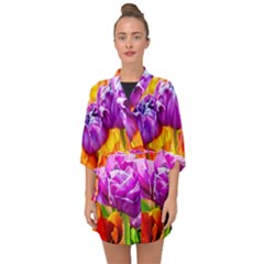 Tulip Flowers Half Sleeve Chiffon Kimono by FunnyCow