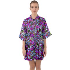 Multicolored Floral Collage Pattern 7200 Quarter Sleeve Kimono Robe by dflcprints