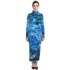 Water Color Blue Turtleneck Maxi Dress by FunnyCow