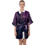 Abstract Form Color Background Quarter Sleeve Kimono Robe
