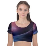 Abstract Form Color Background Velvet Short Sleeve Crop Top 
