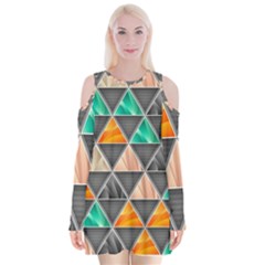 Abstract Geometric Triangle Shape Velvet Long Sleeve Shoulder Cutout Dress by Nexatart