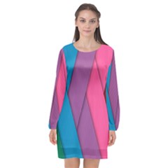 Abstract Background Colorful Strips Long Sleeve Chiffon Shift Dress  by Nexatart