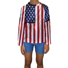 American Usa Flag Vertical Kids  Long Sleeve Swimwear by FunnyCow