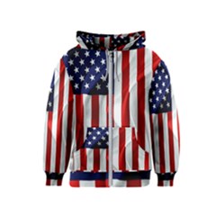 American Usa Flag Vertical Kids  Zipper Hoodie by FunnyCow