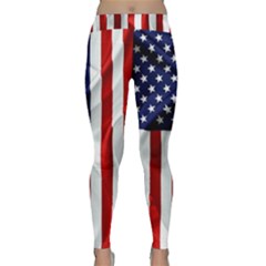 American Usa Flag Vertical Classic Yoga Leggings by FunnyCow