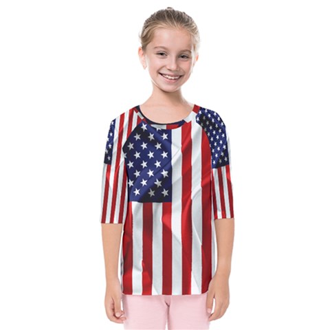 American Usa Flag Vertical Kids  Quarter Sleeve Raglan Tee by FunnyCow