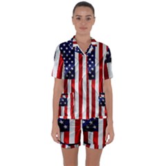 American Usa Flag Vertical Satin Short Sleeve Pyjamas Set by FunnyCow