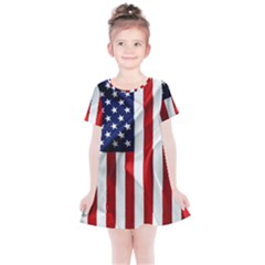 American Usa Flag Vertical Kids  Simple Cotton Dress by FunnyCow