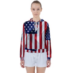 American Usa Flag Vertical Women s Tie Up Sweat by FunnyCow