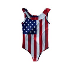 American Usa Flag Vertical Kids  Frill Swimsuit by FunnyCow