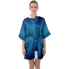 Blue Background Brush Particles Wave Quarter Sleeve Kimono Robe by Nexatart