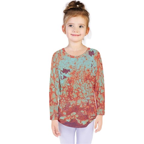 Orange Blue Rust Colorful Texture Kids  Long Sleeve Tee by Nexatart