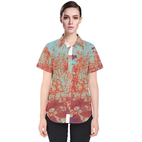 Orange Blue Rust Colorful Texture Women s Short Sleeve Shirt by Nexatart